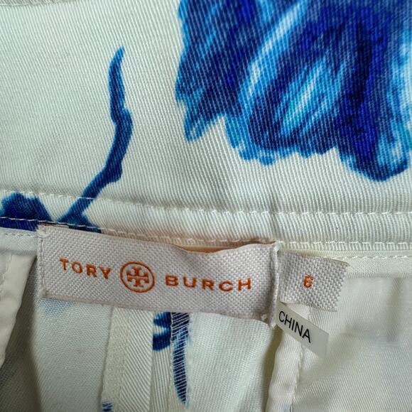 Tory Burch Kara Rosemont Blue Floral Cottage Garden Cropped Pants Women's Size 6 - Picture 7 of 9